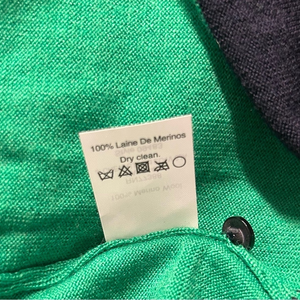 J.Crew Navy Blue and Green Stripe Bejeweled Merino Wool Short Sleeve Sweater, XS - Picture 9 of 9
